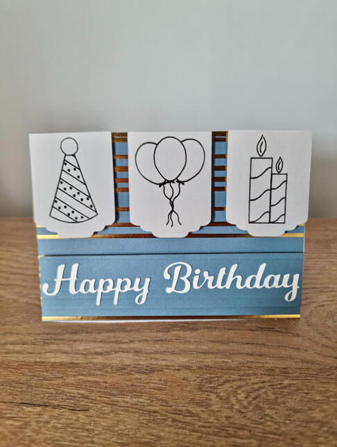 Blue, Gold Stripe, Happy Birthday