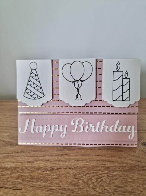 Light Pink, Gold Dash, Happy Birthday